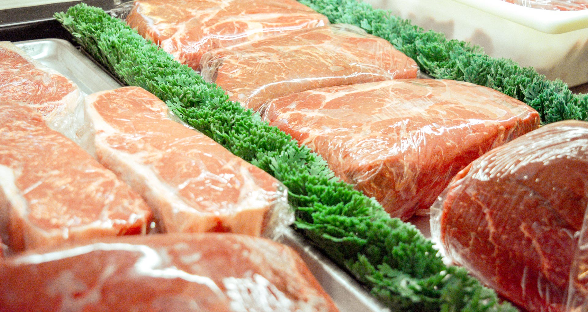 fresh steaks and roasts in the meat counter